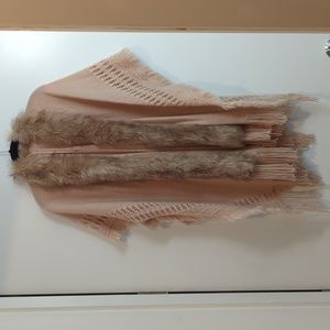 Pink faux fur trimmed shawl